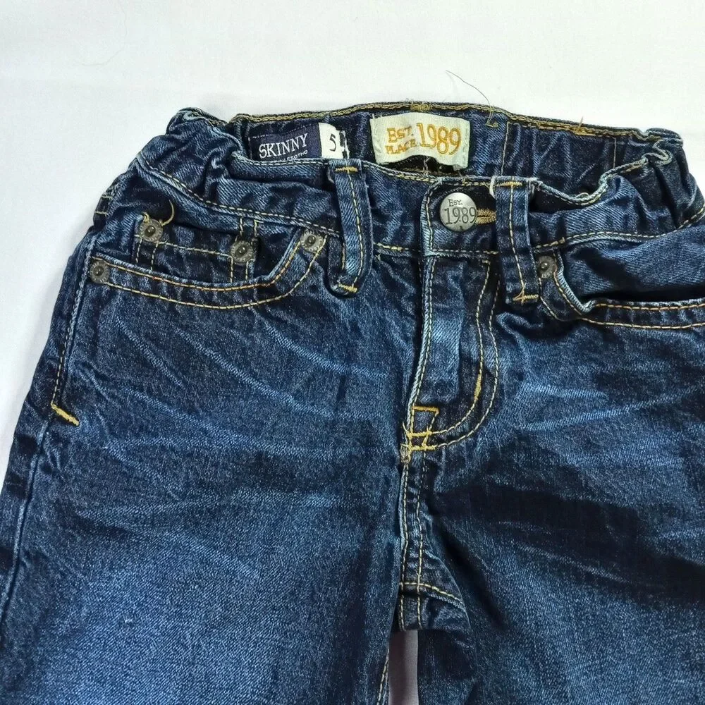 The Children's Place Skinny Jeans Adjstble Waist Denim Pants Cotton Dark Boys 5